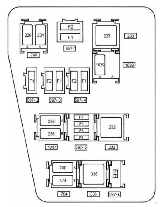 Dacia Duster - fuse box diagram- engine compartment fuse box (F4R400-F4R402-F4R403-F4R404-F4R405-F4R408)