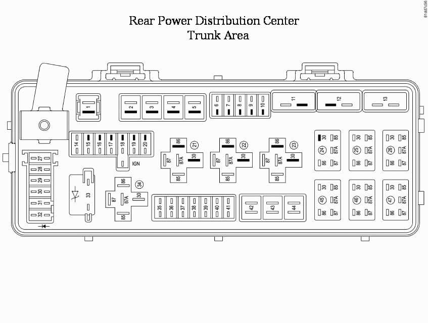 Dodge Challenger RT/SRT Third Generation - fuse box - rear power distribution - ceneter trunk area