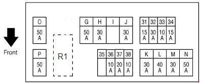 Infiniti FX35 - fuse box diagram - engine compartment (E213)