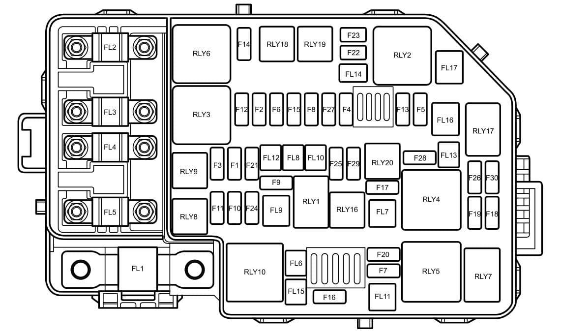 MG ZS - fuse box diagram - engine compartment