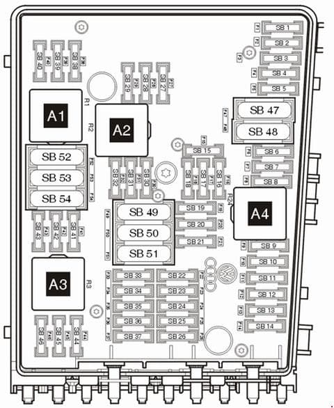 Volkswagen Golf (1K) - fuse box diagram - engine compartment (high)