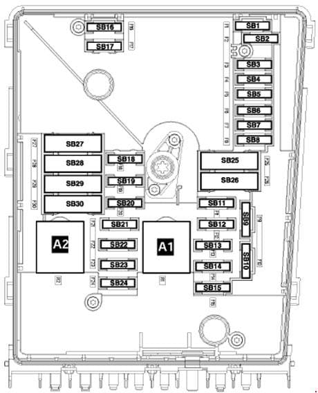 Volkswagen Golf (1K) - fuse box diagram - engine compartment (low)