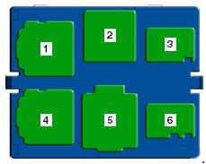 Volkswagen Passat B7 - fuse box diagram -Relay carrier under electronics box in engine compartment, left